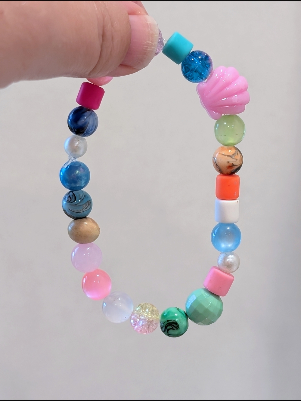 Colorful Mixed-Bead Stretch Bracelet - Pink & Aqua